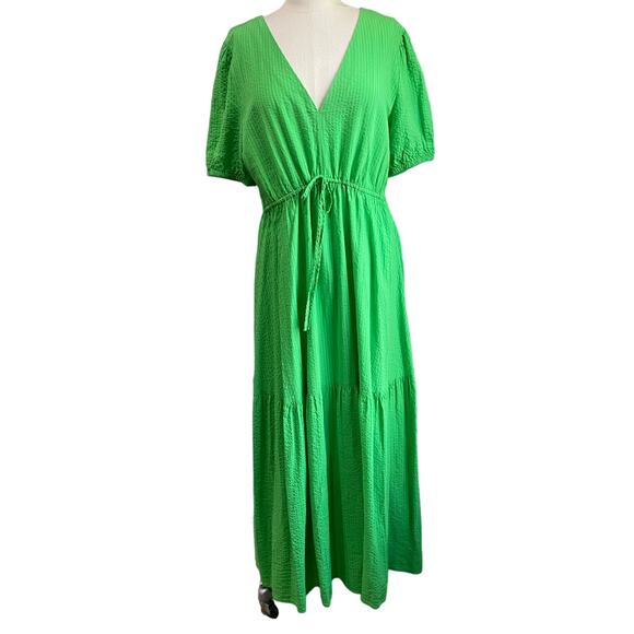 Mango MNG Bright Green V Neck Short Sleeve Maxi Tiered Dress Size 10 - Picture 2 of 9